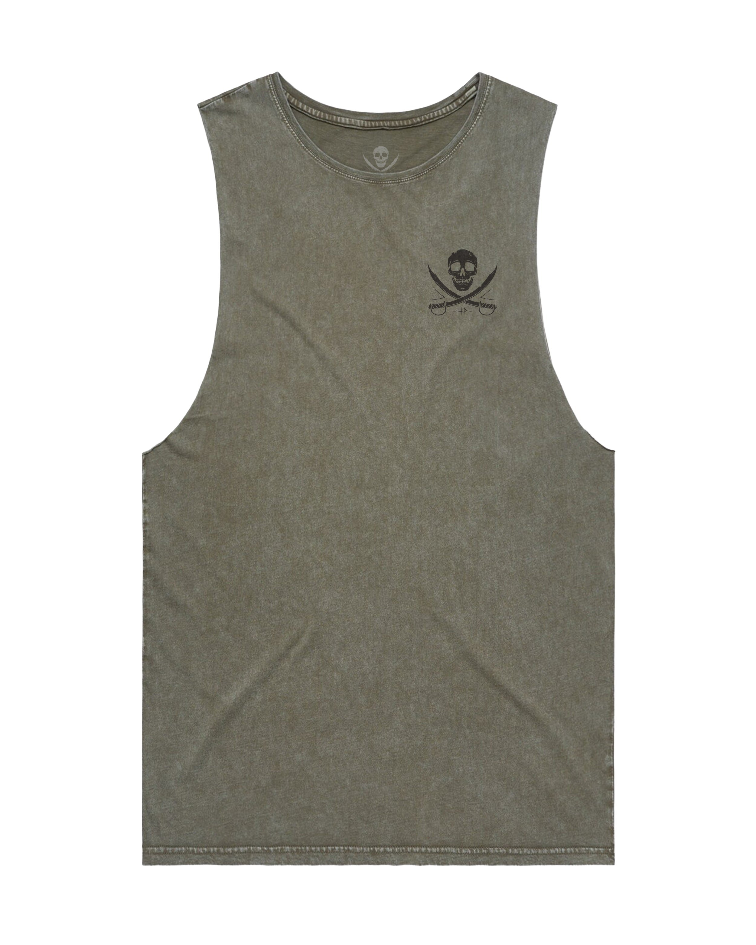 Skulled Cutoff Tee Moss Stone