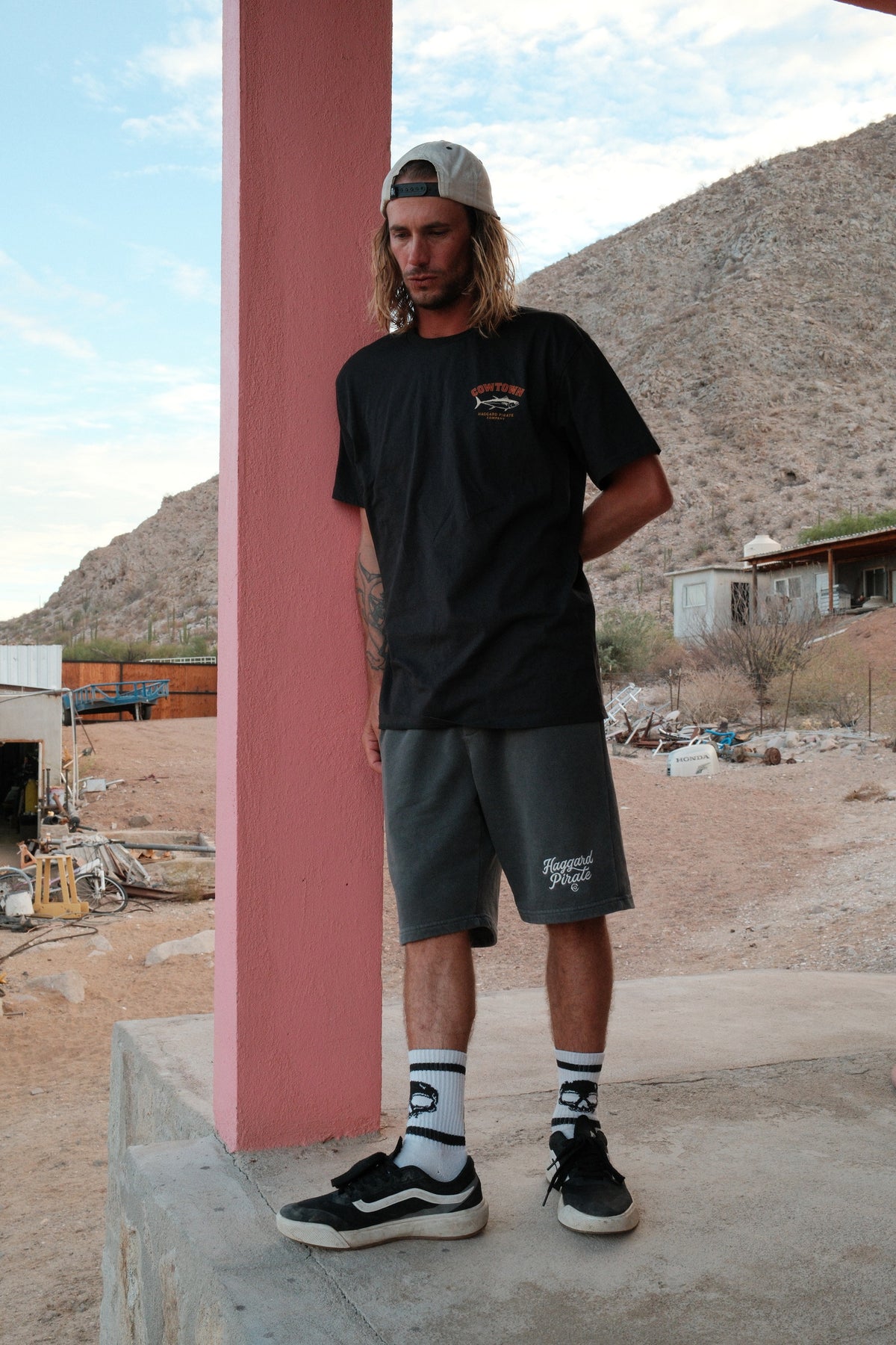 Lay Days Fleece Short - Pigment Black — Baja trip lifestyle photograph, view 1
