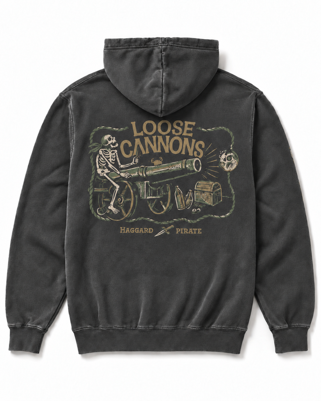 Loose Cannons Midweight Pigment Hoodie - Washed Black, vintage discharge back graphic