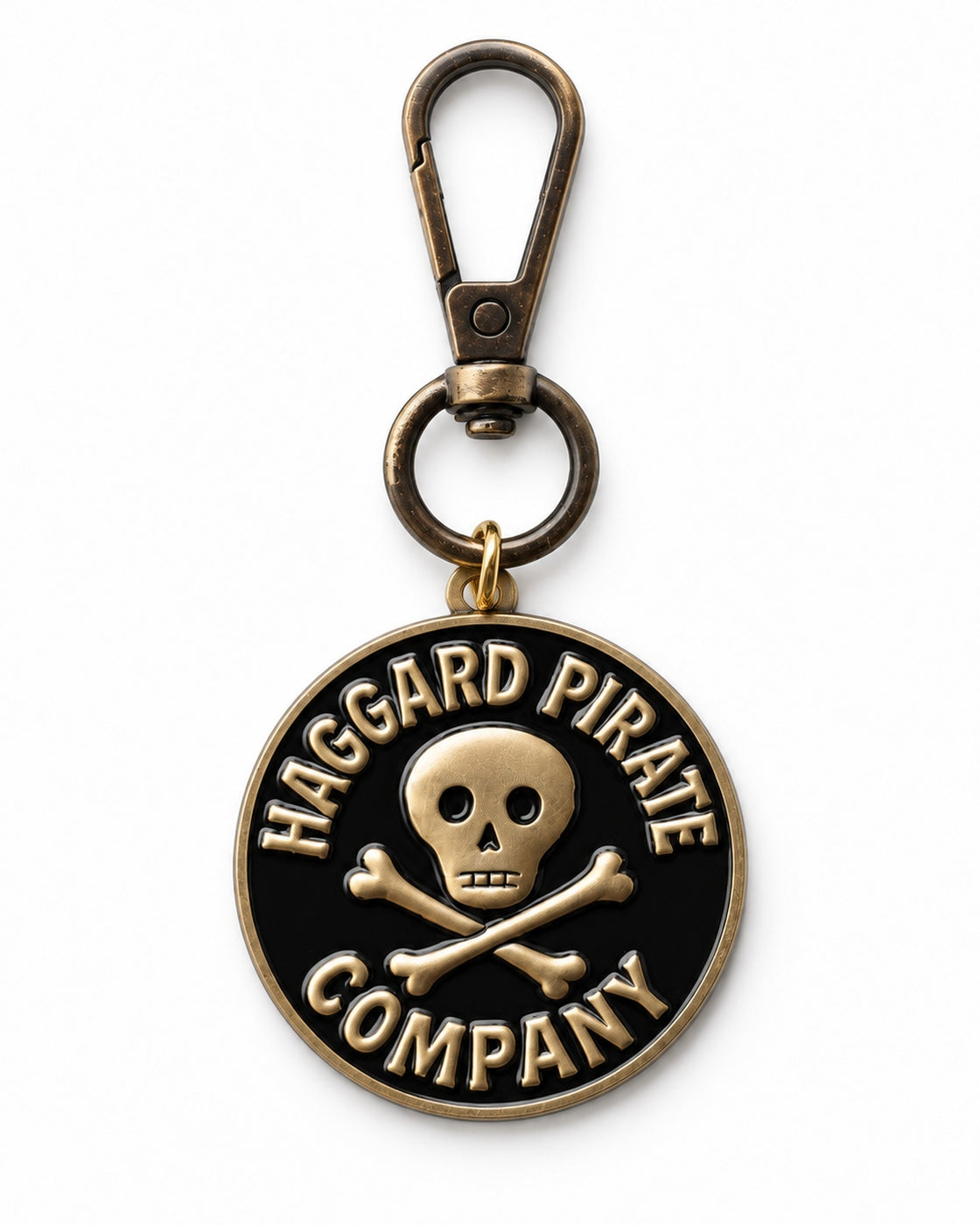 Haggard Pirate Medallion Keychain on white background