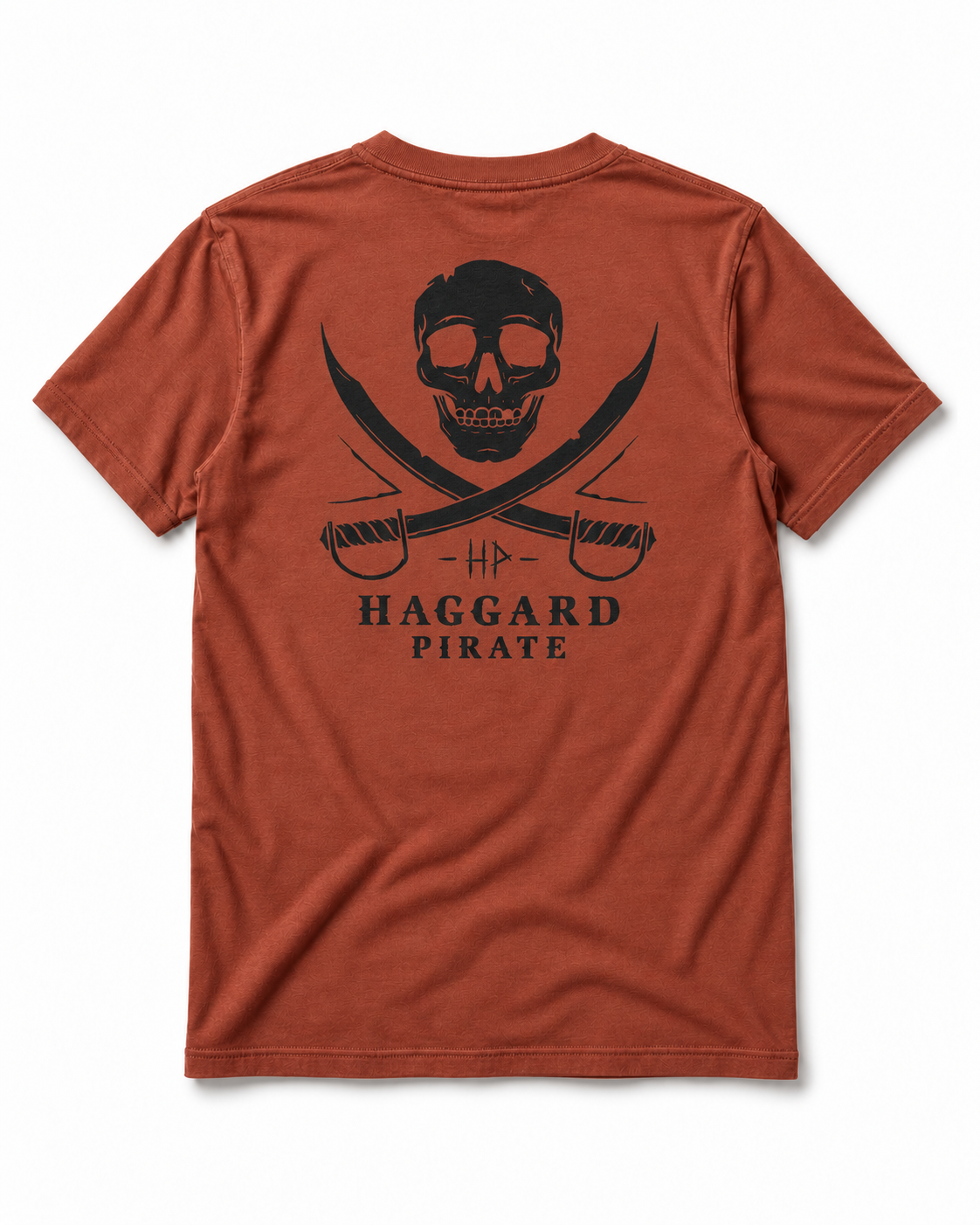Skull & Swords Clay tee back studio view