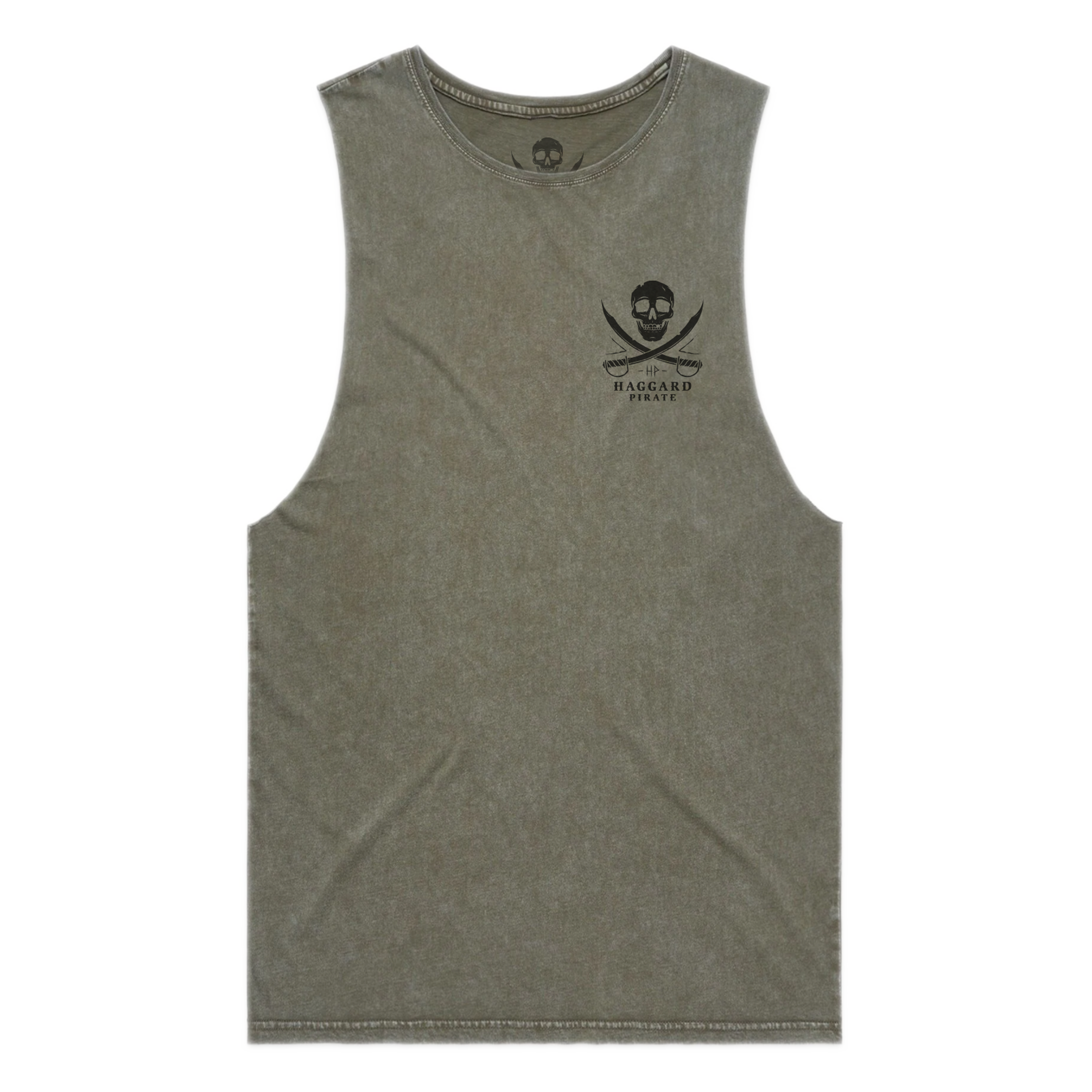 SKULL & SWORDS MUSCLE TEE - MOSS STONE