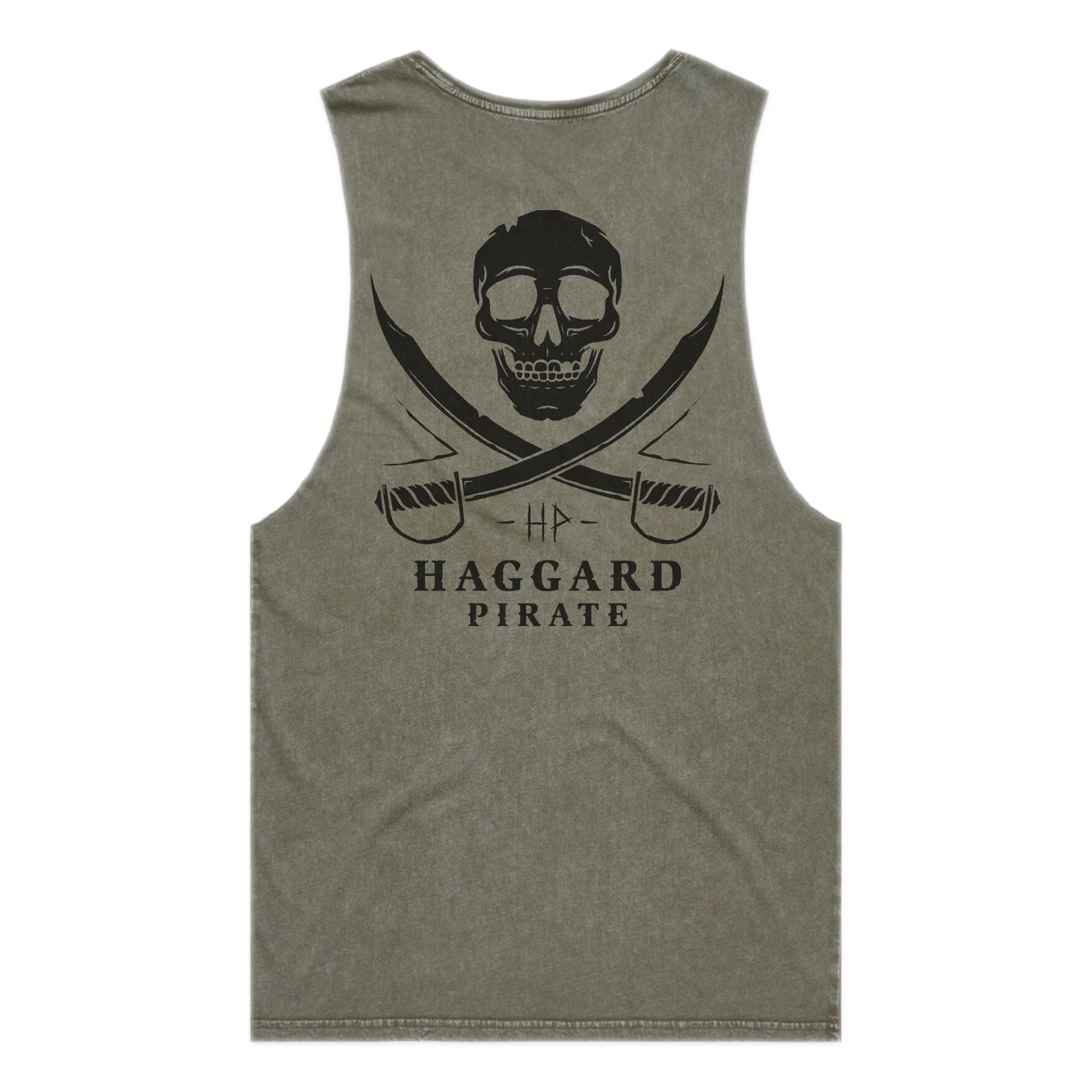 SKULL & SWORDS MUSCLE TEE - MOSS STONE