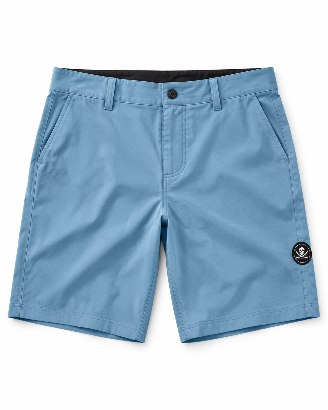 Horizon Hybrid Walkshort in overdyed light blue — front studio view