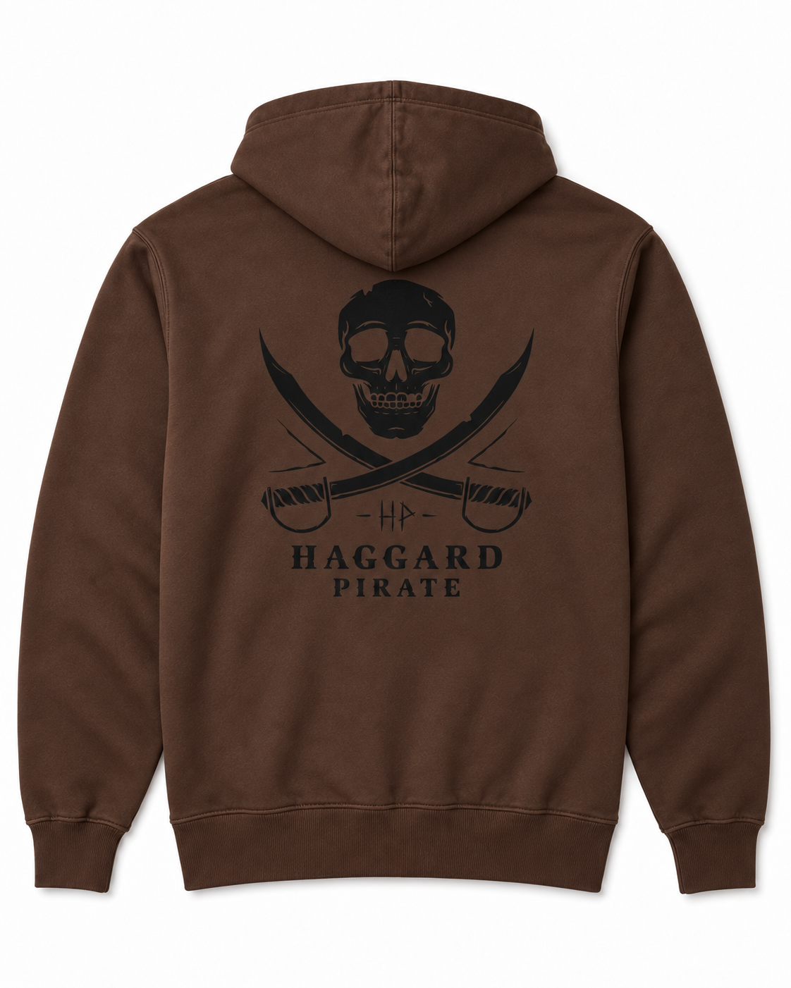 Skulled Midweight Hoodie - Walnut, back skull and swords graphic
