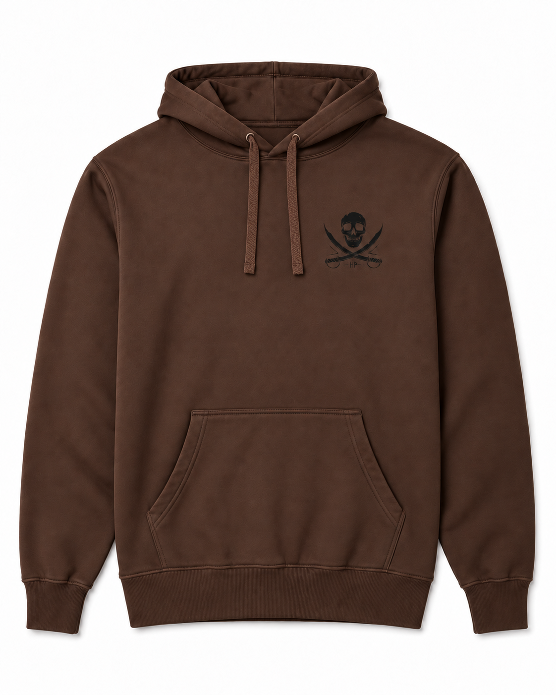 Skulled Midweight Hoodie - Walnut, front view with flat drawstrings